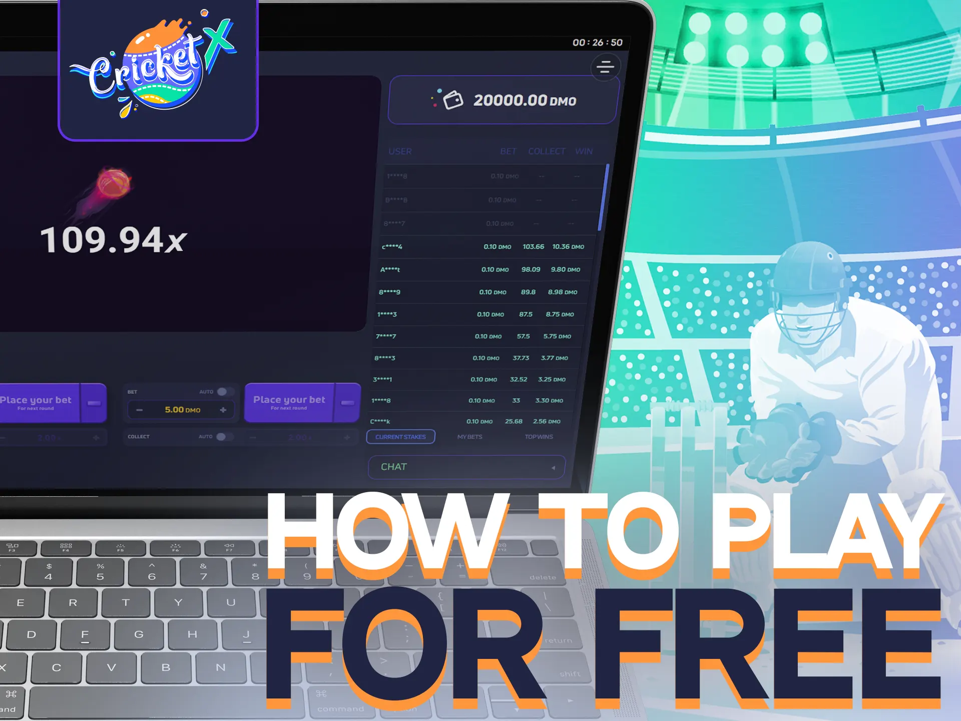 You can play for free using the demo game of Cricket-X.