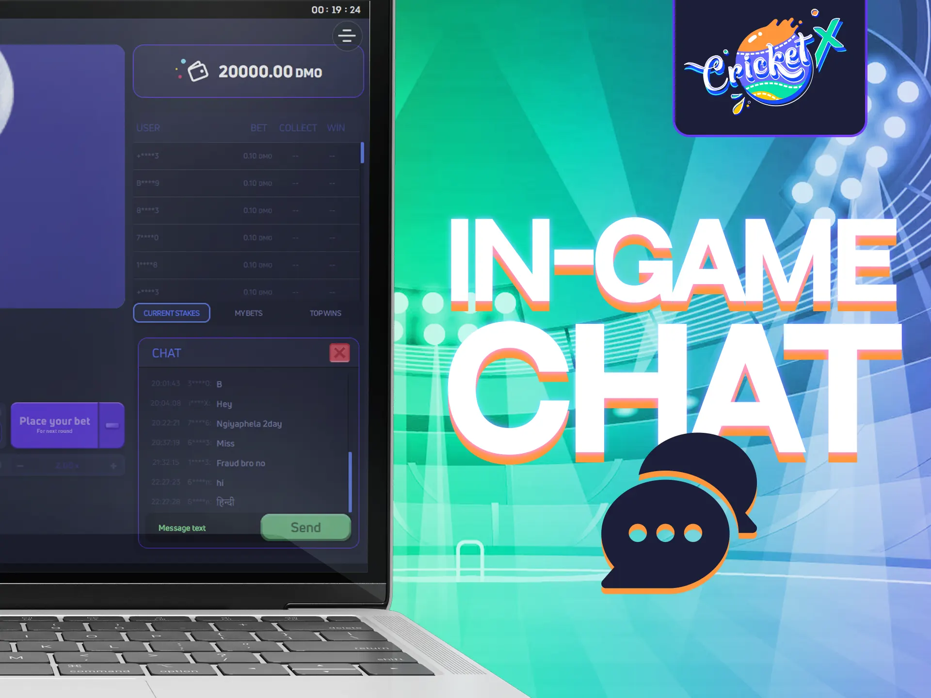 Chat with other players in the in-game chat of Cricket-X.