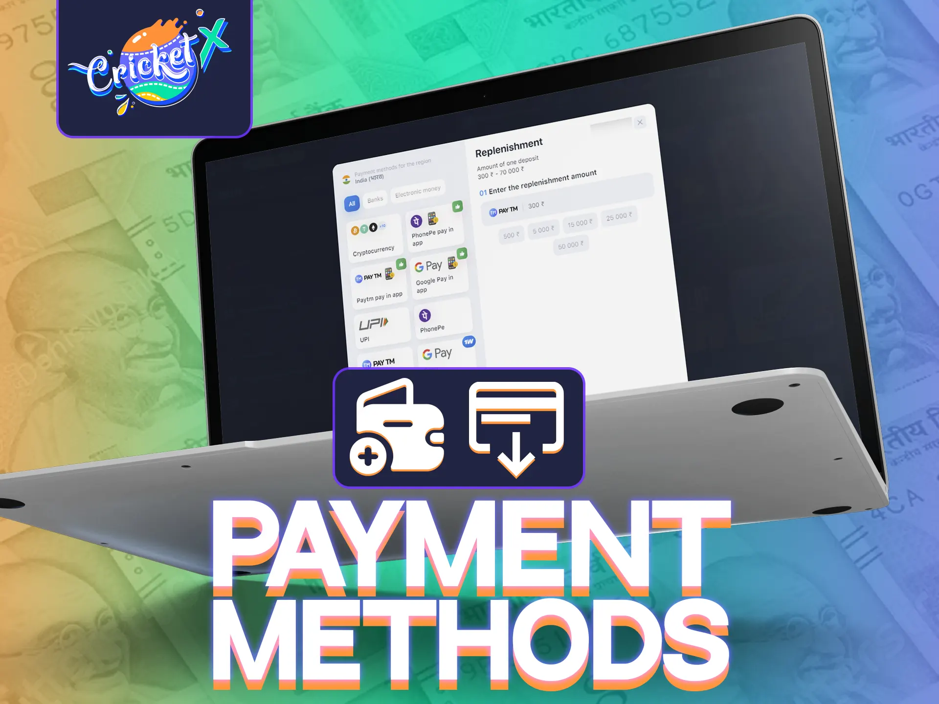 Enjoy the variety of payment methods for the playing CricketX game.