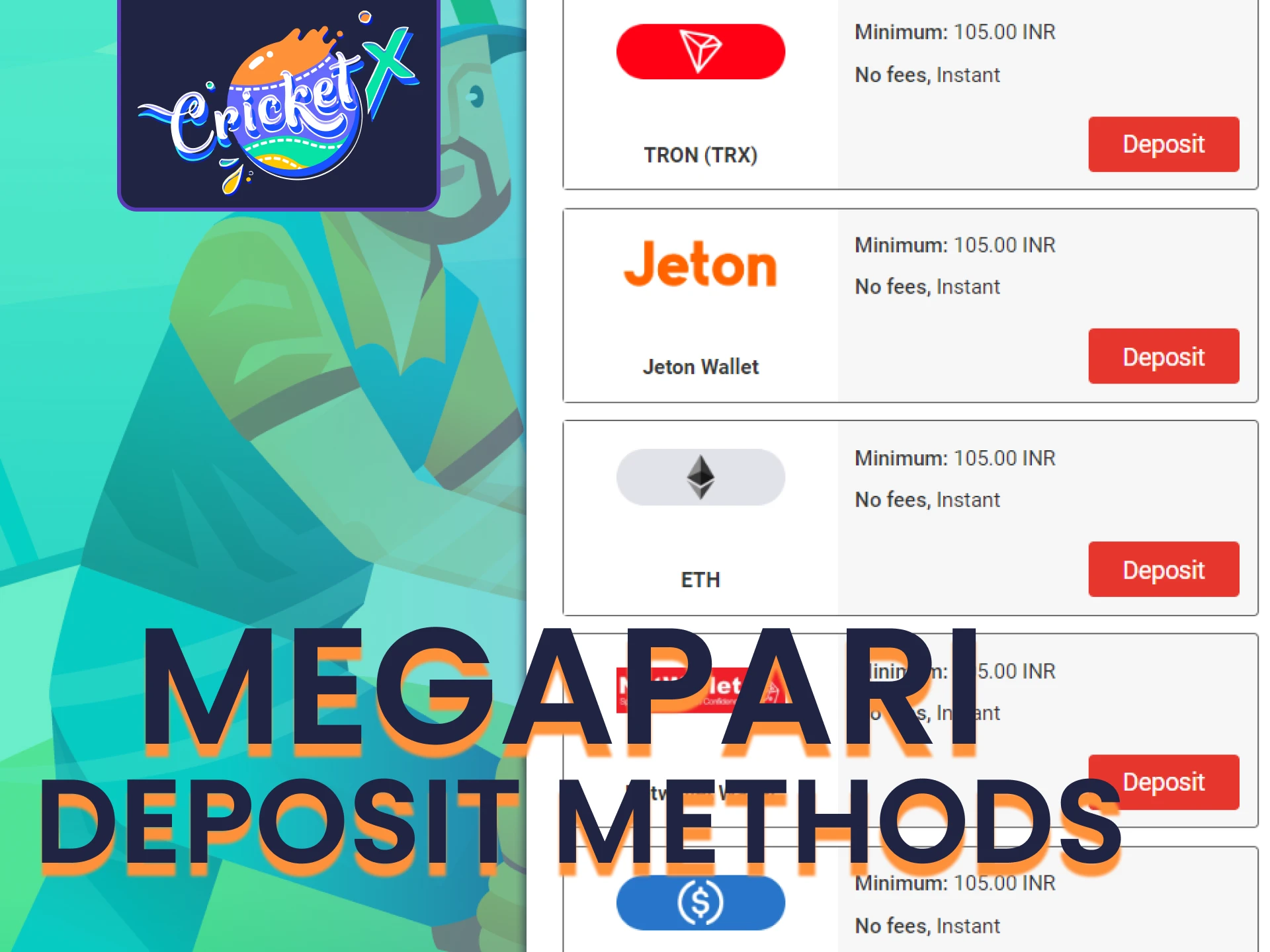 Top up your deposit on Megapari to play Cricket X.