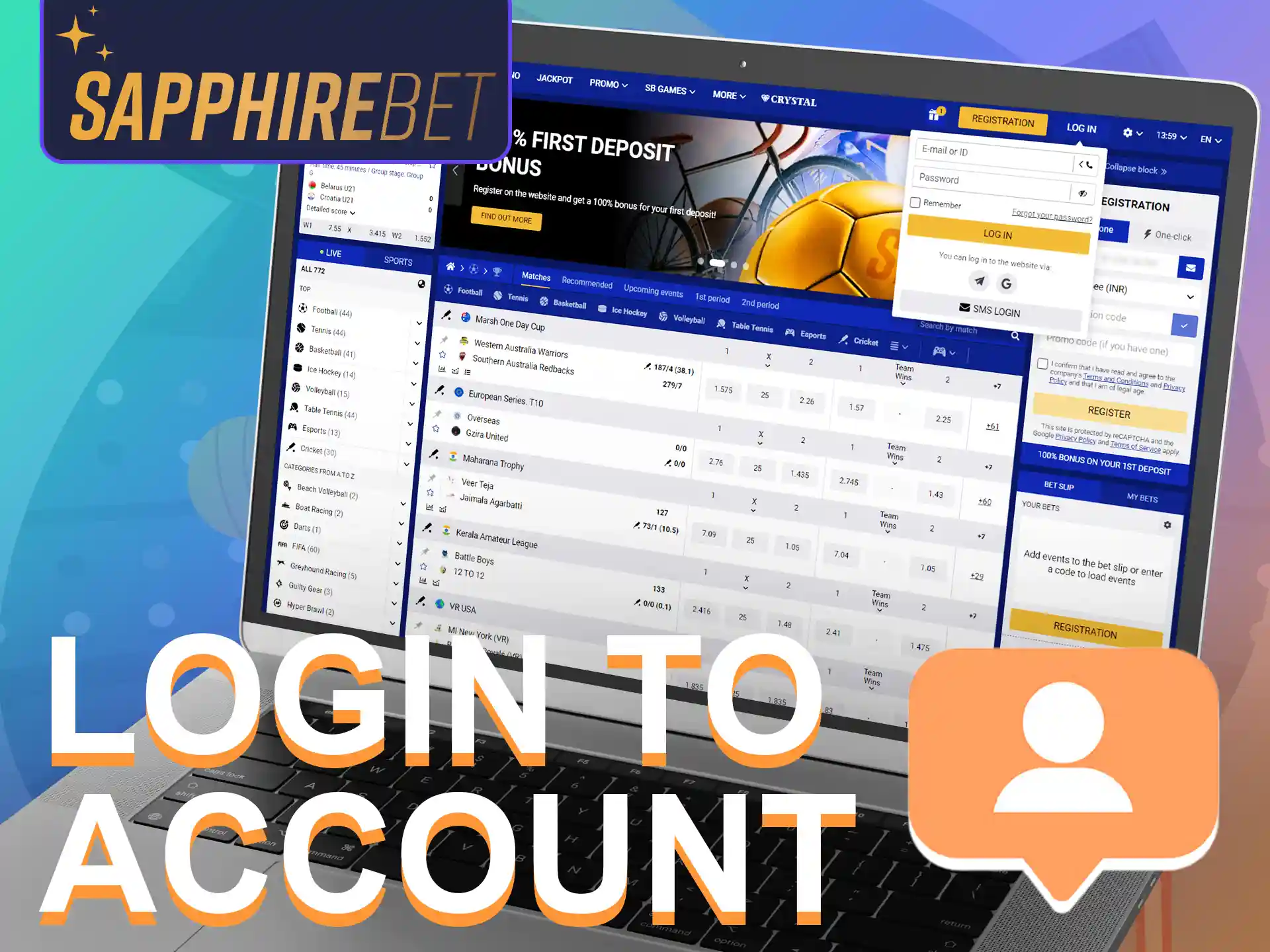 Log in to your SapphireBet account through the official SapphireBet website.