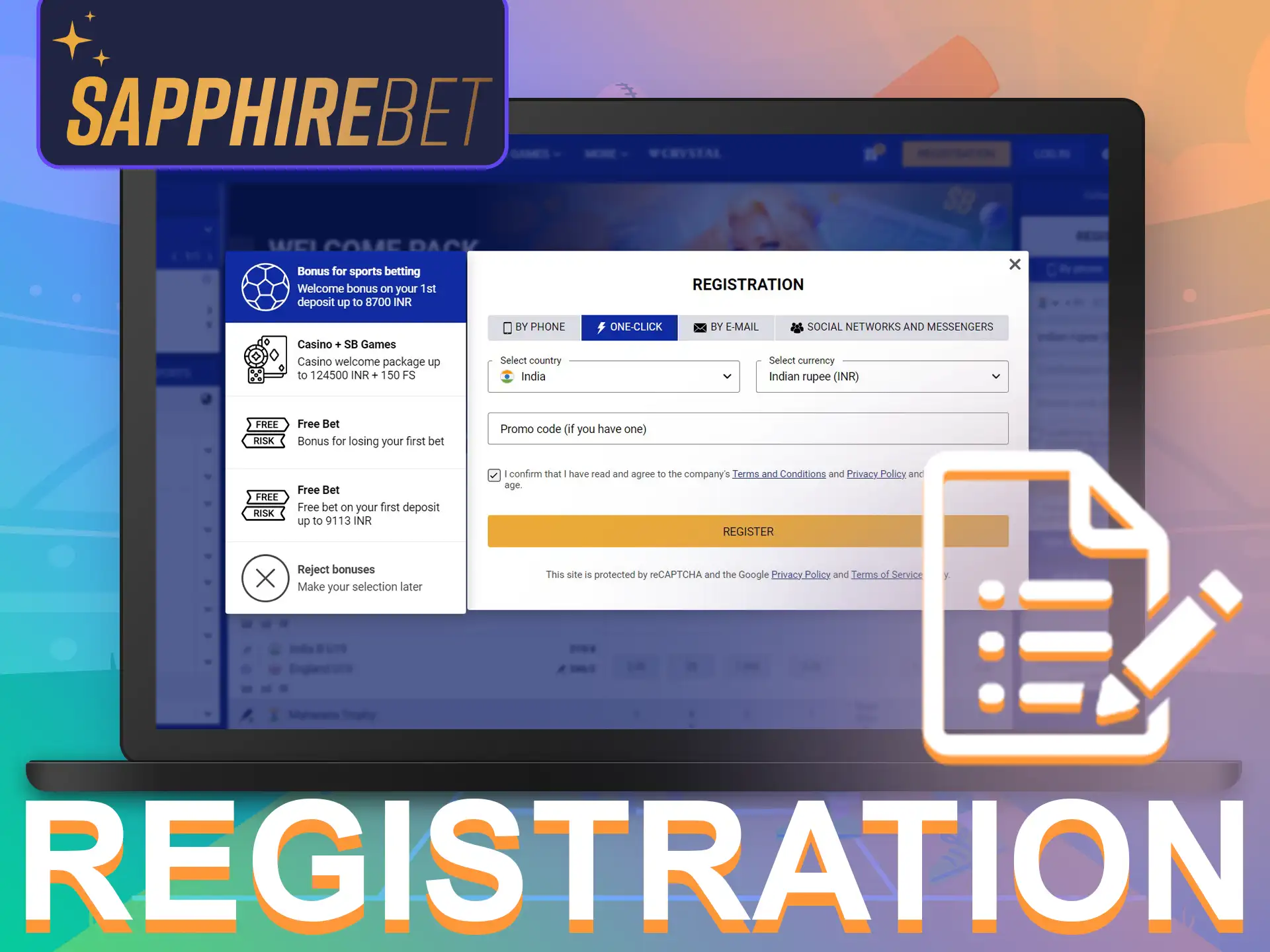 To make your account open the SapphireBet website and register.