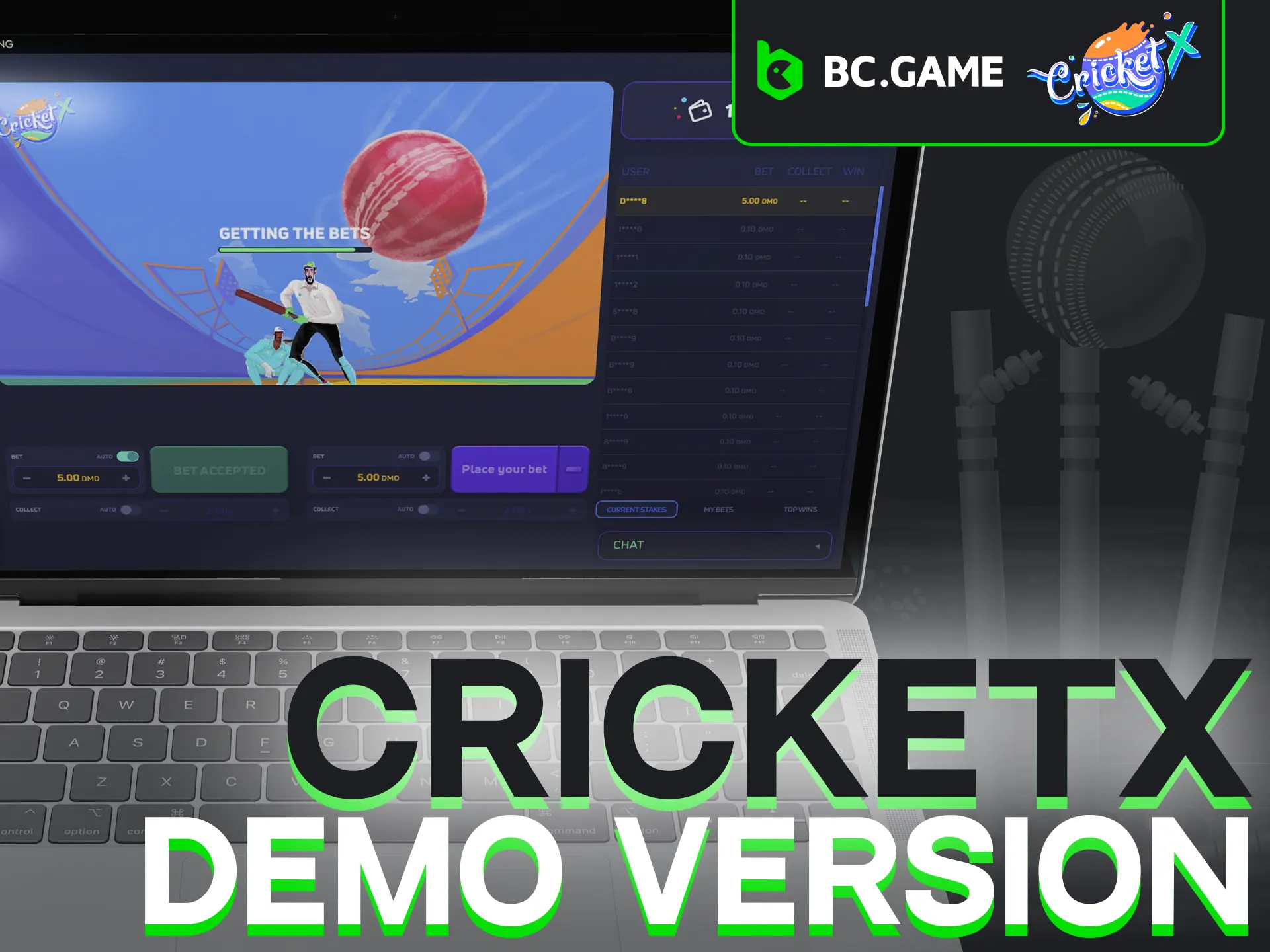 Practice Cricket X free with BC Game's demo version.