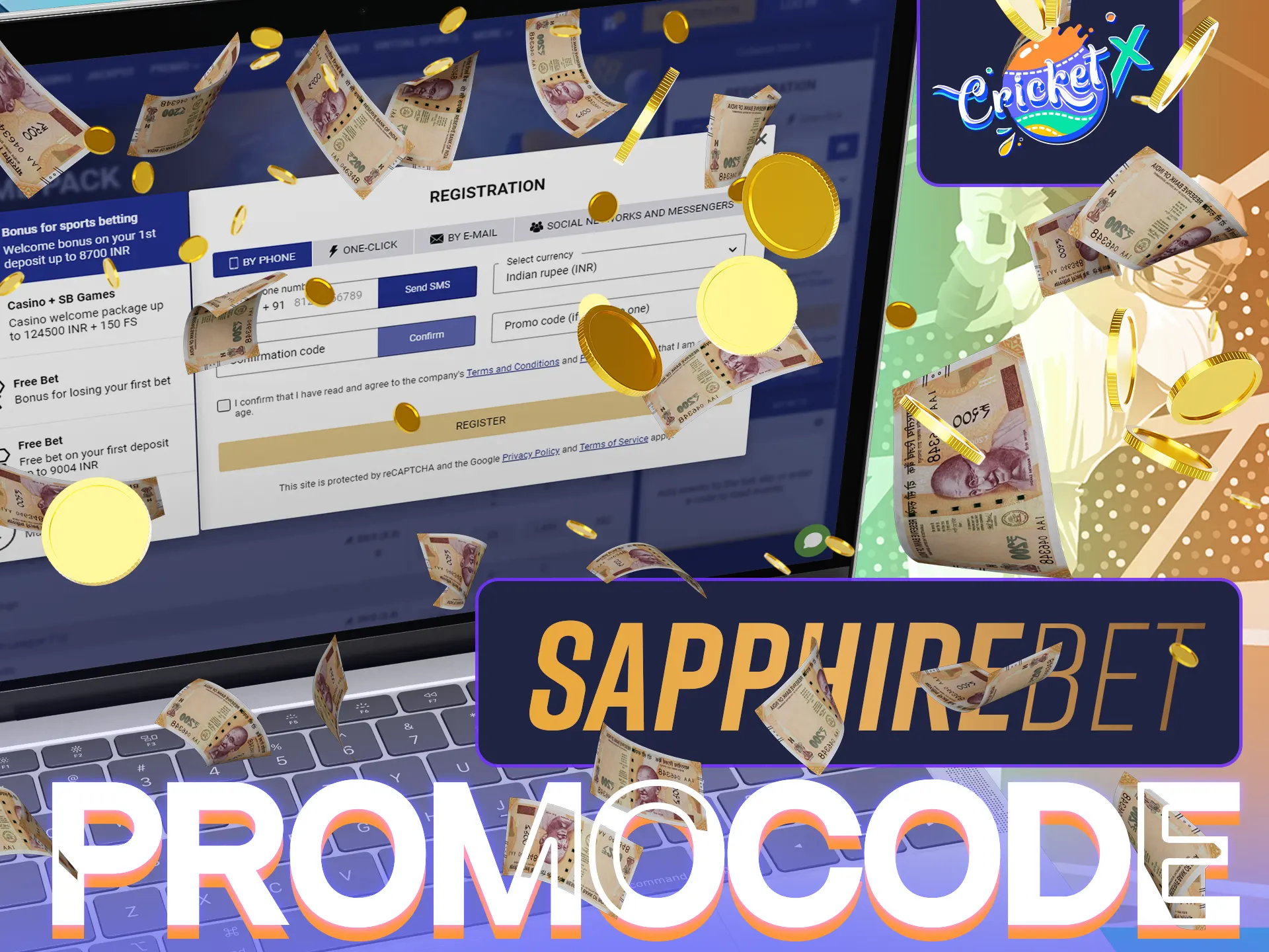 SapphireBet's Cricket X Promo Code doubles winnings for newcomers.