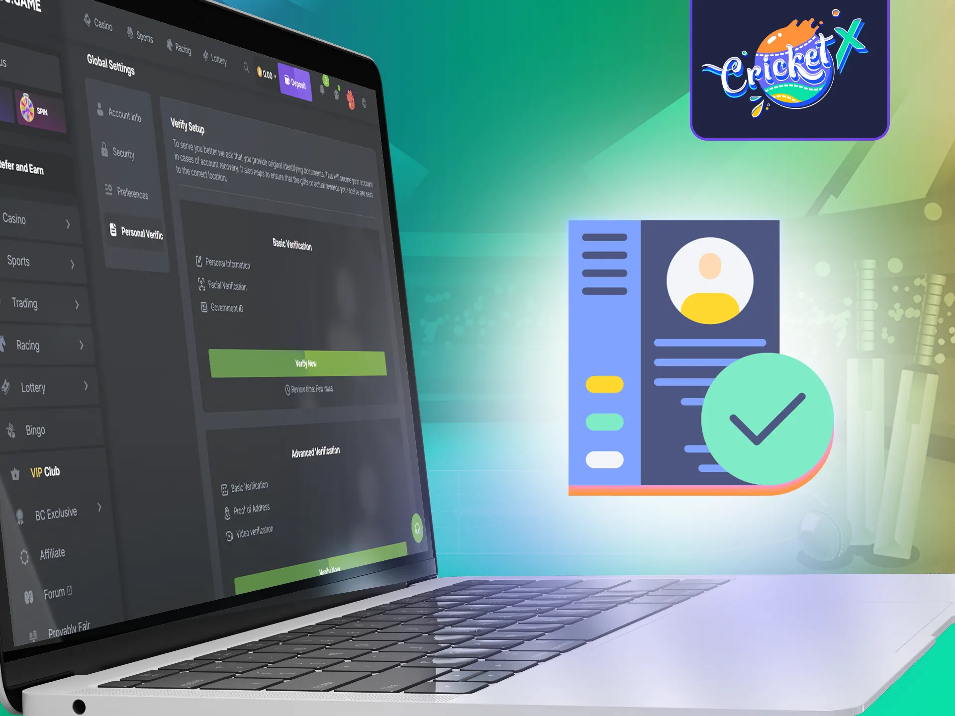 Verify your Cricket X account for unlimited deposits and withdrawals.