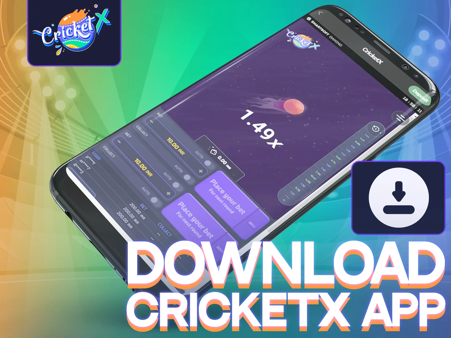 Bet quickly and securely with Cricket X on mobile, get app with simple download instructions.